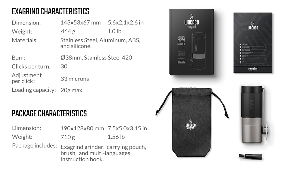 WACACO Exagrind, Manual Coffee Grinder, Stainless Steel