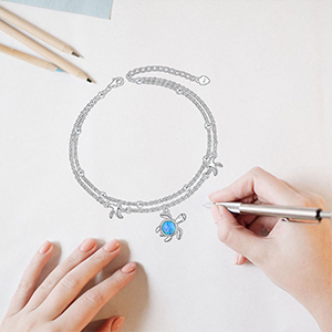 Blue created Opal Sea Turtle Ankle Bracelet Sterling Silver Anklet Jewelry