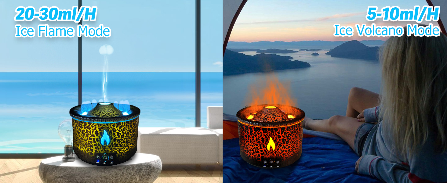Compact and portable volcano diffuser for essential oils, suited for bedroom and home office use