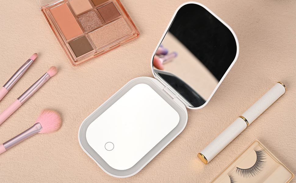 LED Compact Mirror with 3Color Light, Small Travel Mirror