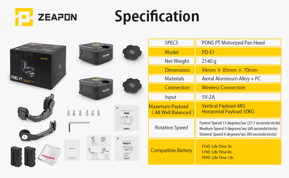 Amazon | Zeapon PONS PD-E1電動式パンヘッド（チルト・パン
