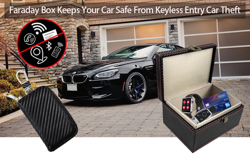 FOXNSK Faraday Box for Car Keys, Leather Signal Blocker Box Faraday