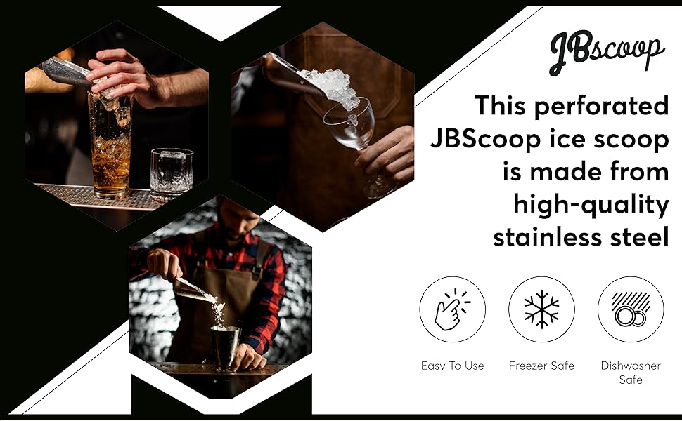 JBscoop Ice Scoop with Holes. Stainless Steel Ice Scoop