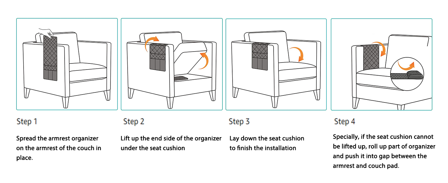 Guken Flax Linen Remote Control Holder Sofa Armrest Organizer, Black Armchair Caddy