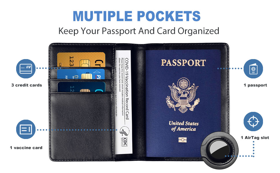Airtag Passport Holder Cover Wallet with Airtag Travel