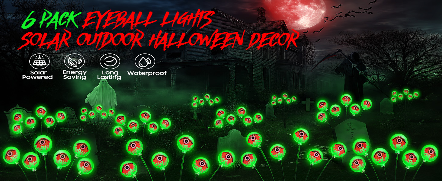 Halloween lights outdoor decorations green eyeball swaying firefly light for yard path lawn