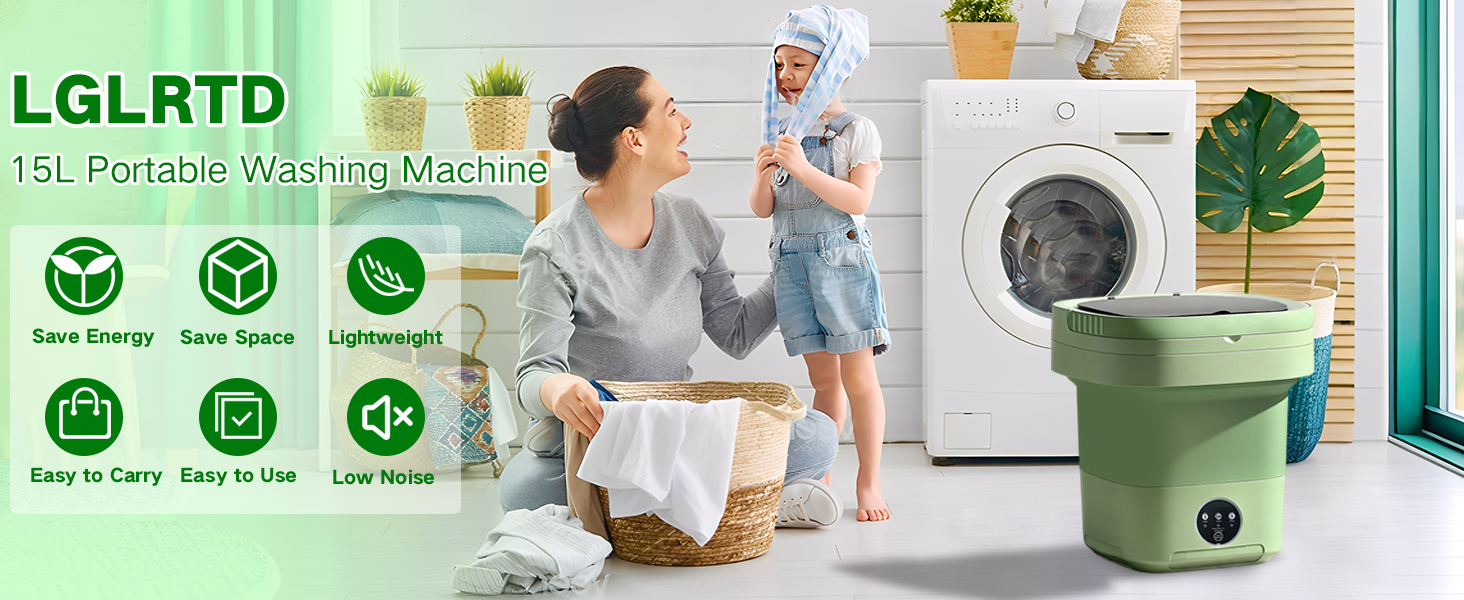 15L Portable Washing Machine, LGLRTD Small Foldable Washer with 3 Cleaning Modes for Baby Clothes, Underwear, Small Items, Mini Collapsible Laundry for Travel Apartment Home Hotel Camping (Green) 16 washing machine