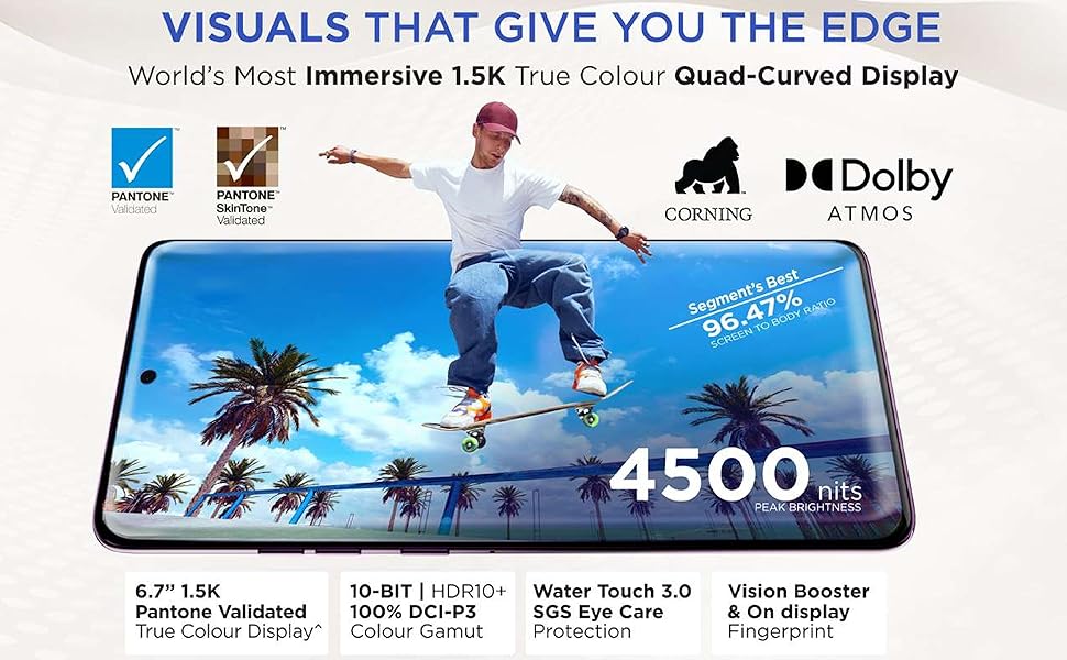 6.7-inch 1.5K quad-curved display on motorola edge 60 pro; Pantone validated, 4500 nits peak