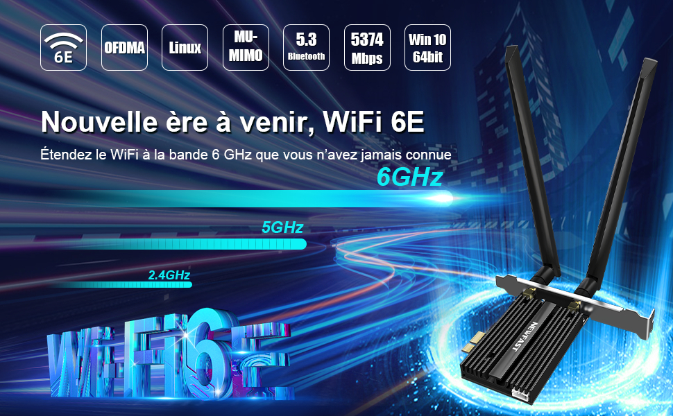 NEWFAST WiFi 6E Carte WiFi PCIe AXE5400 TriBandes Carte WiFi PC Adaptateur PCI Express