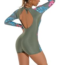 One Piece Rash Guard for Women Swimsuit Zipper Surfing Bathing Suit