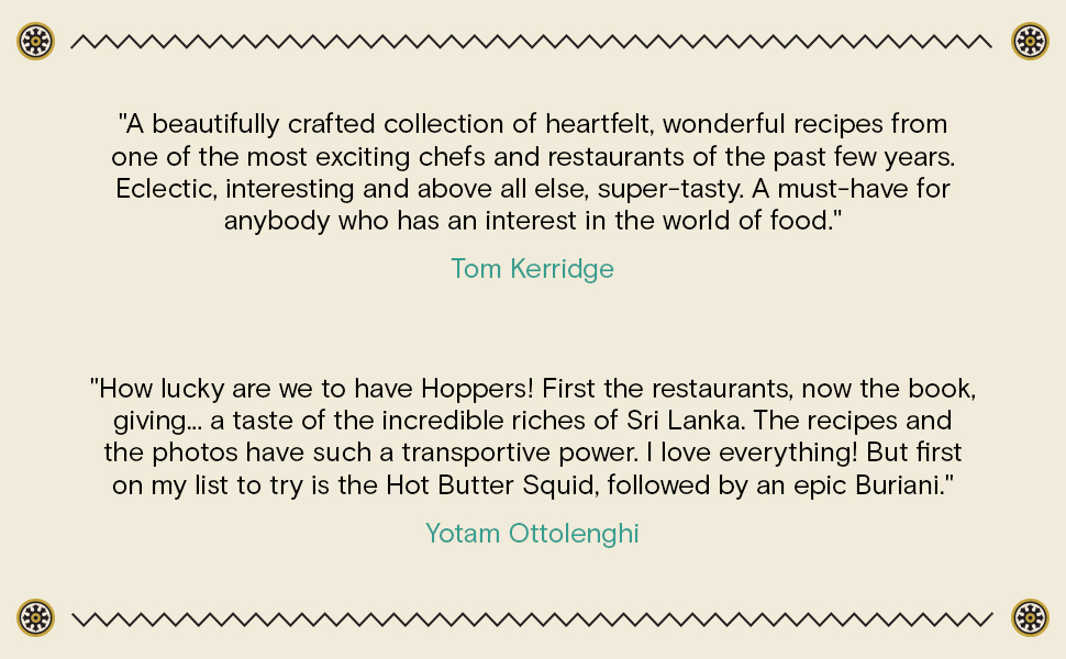 One quote from Tom Kerridge and Yotam Ottolenghi each praising the book's recipies.  