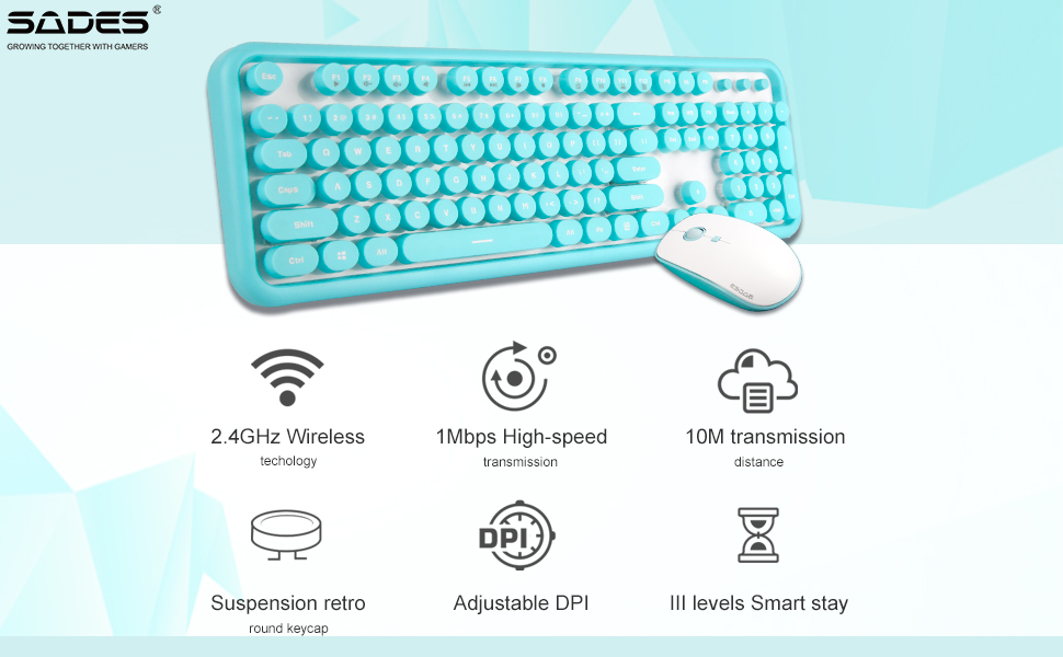 SADES V2020 Wireless Keyboard and Mouse Combo,Keyboard with Round keycaps, 2.4GHz