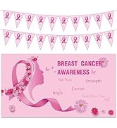 Gameza Breast Cancer Banner Decorations - Pink Ribbon Pennant Banner Large Breast Cancer Awarenes...