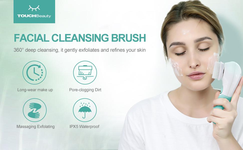 Facial Cleansing Brush, TOUCHBeauty Waterproof Face Spin Brush Set with