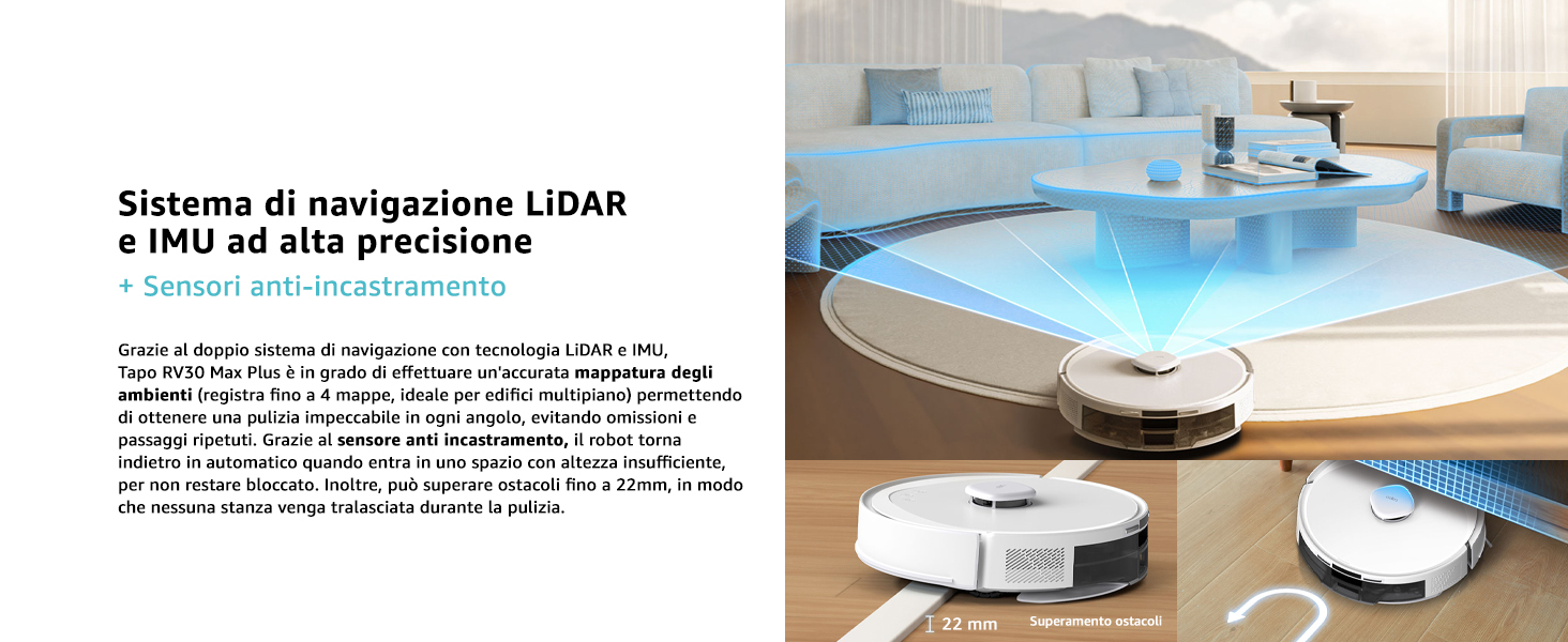 Tapo RV30 Max Plus, Robot aspirapolvere e lavapavimenti con mappatura Lidar e IMU