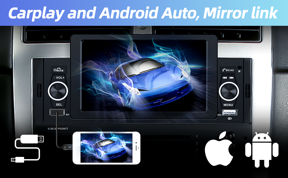 Single Din Touchscreen Car Stereo with Apple Carplay Android Auto, 5