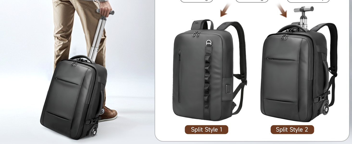 backpack with wheels, rolling backpack for men, wheeled backpack, carry on backpack with wheels