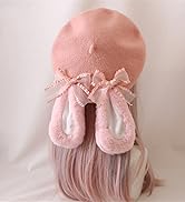 TTYAO REII Cute Rabbit Ears Beret Sweet Pink Wool Beret Hat