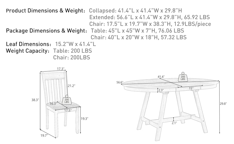 Knocbel Rustic 4Person Extendable Round Dining Table Set
