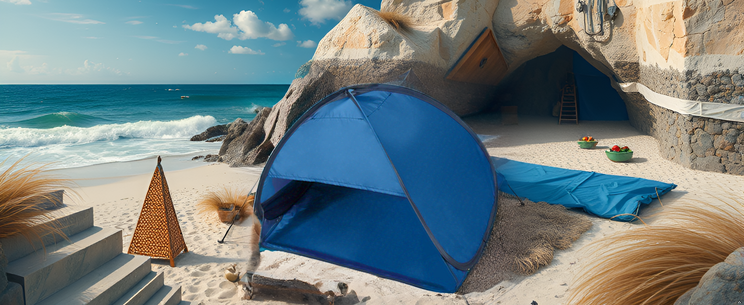 A serene beach scene with the product resting on a sandy shore, surrounded by gentle waves lapping a