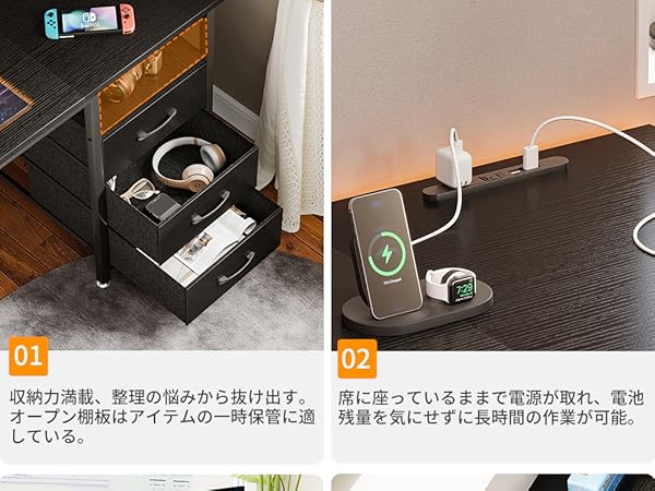 Amazon | KKL デスク 机 pcデスク 引き出し3杯付き ゲーミング