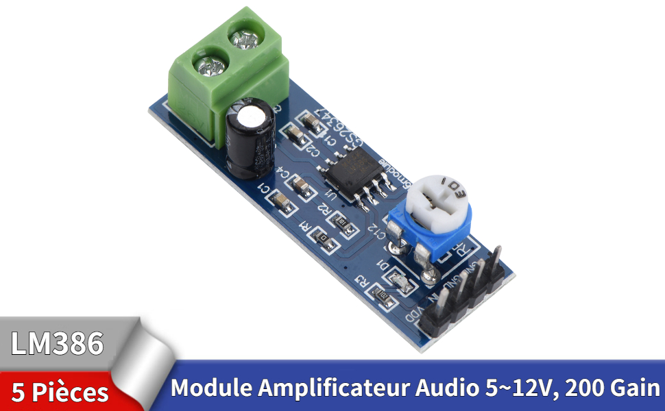 5PCS LM386 Module Amplificateur Audio, 5~12V, 200 Fois, LM386 Audio ...