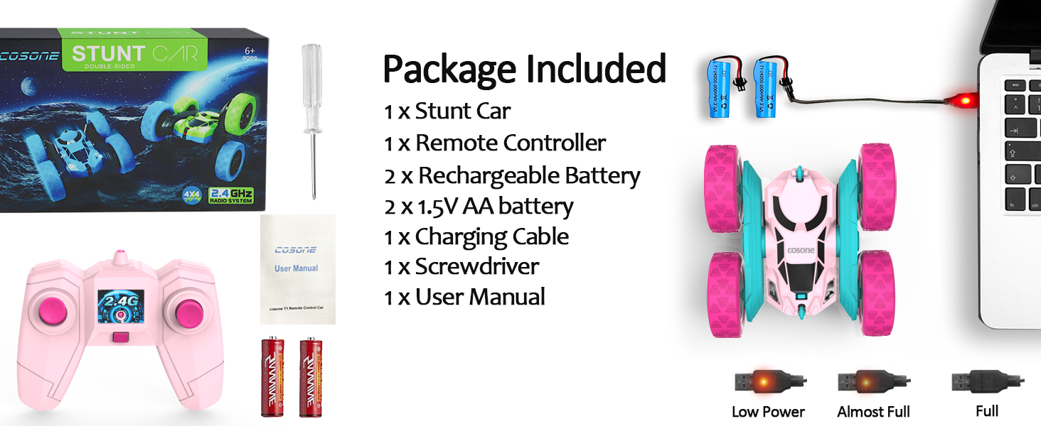 cosone Pink Remote Control Car for Girls RC Stunt Cars