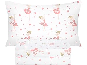 Sábanas BYSURE para cama twin para niñas, patrón de bailarinas, bolsillo profundo, 3 piezas