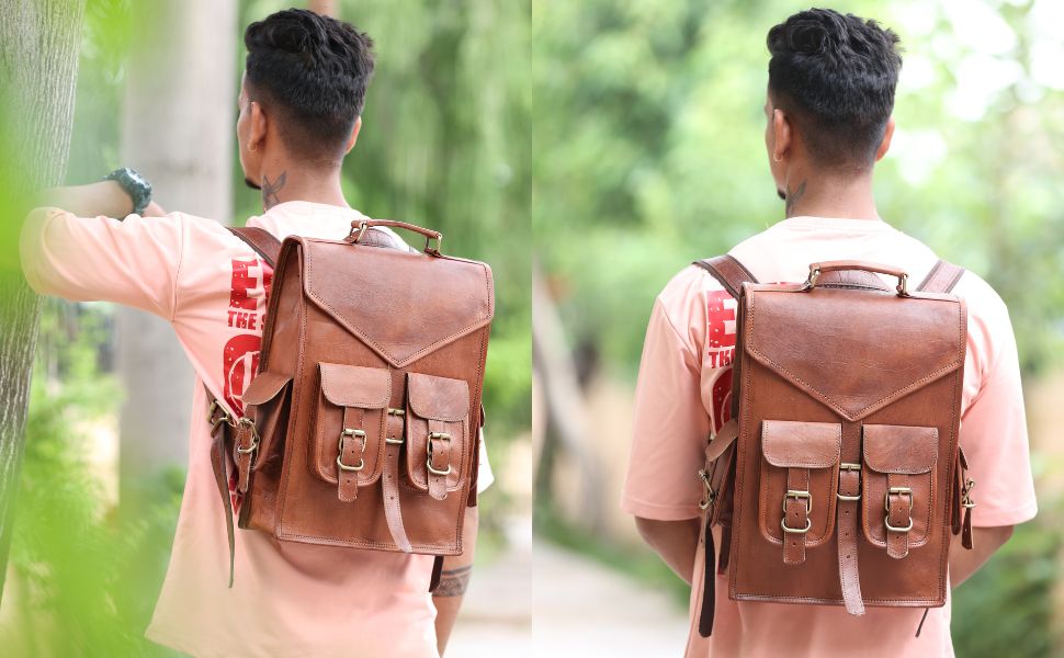 Handmade Leather Satchel Backpack for Men Luxury Messenger Bookbag