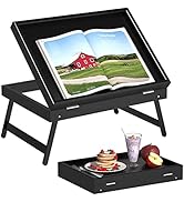 Artmeer Bed Tray Table Breakfast Food Tray with Folding Legs Serving Tray for Laptop Desk, Sofa,P...