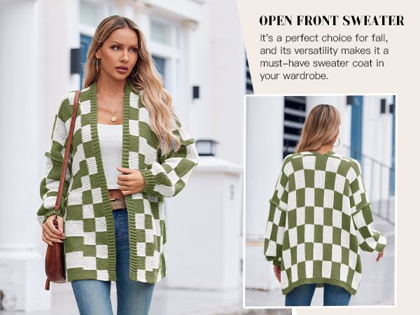 Saodimallsu Womens Checkered Oversized Cardigan Sweaters