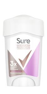 Sure Maximum Protection Confidence Anti-Perspirant Cream Stick 45 ml, 96h odour & sweat protection