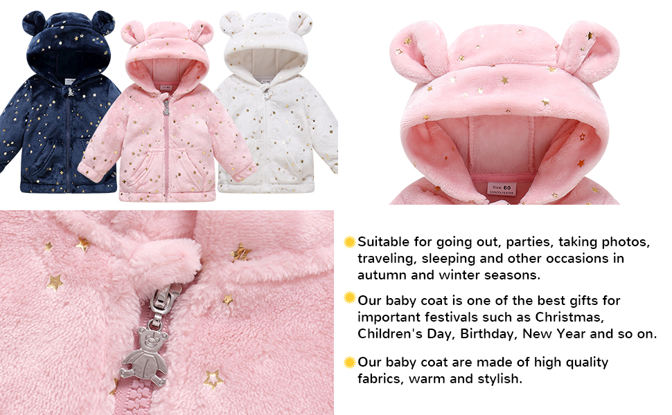 Baby Girl Winter With Hood Coat Toddler Boy 12-18 Month Fleece Jacket Outerwear