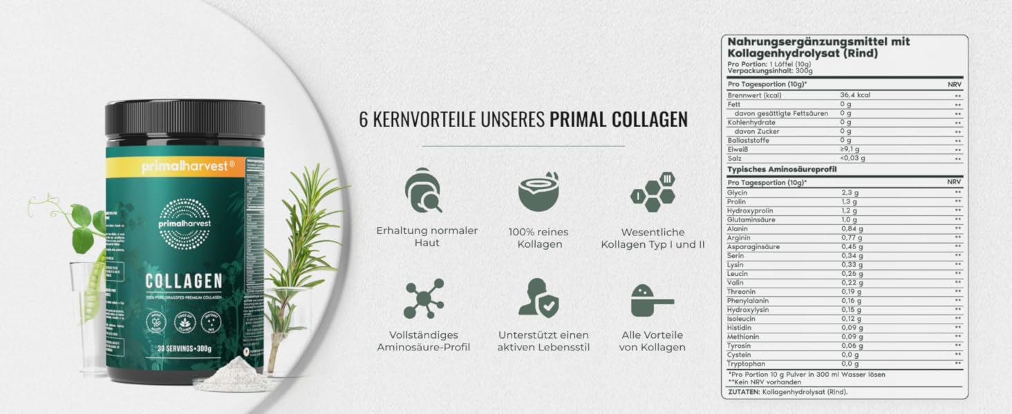 Primal Harvest Collagen Pulver (30 Portionen) Bioaktives Premium Collagen Complex