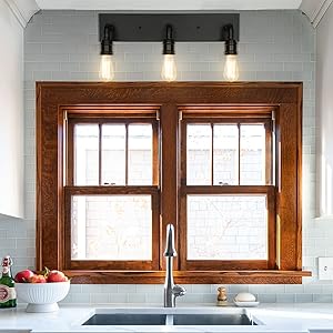 Retro Style Industrial Bathroom Vanity Light 3 Lights, Vintage Matte Black Wall Sconce