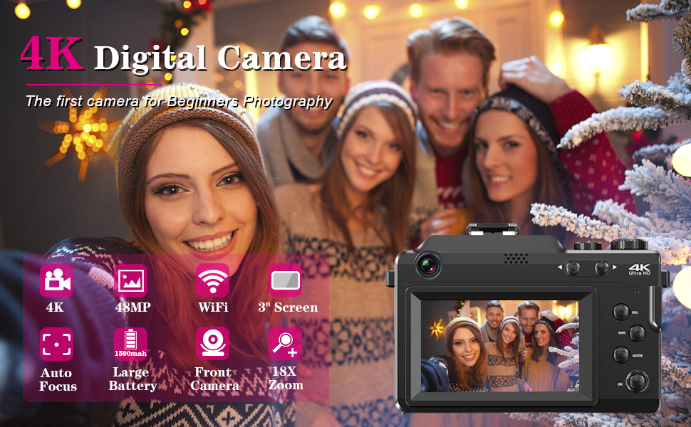 ISHARE 4K Digital Camera with WiFi, Autofocus, 3" Screen