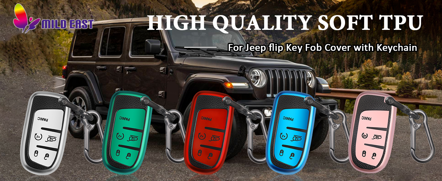 for Jeep Key fob Cover with Keychain, Soft TPU Full Cover