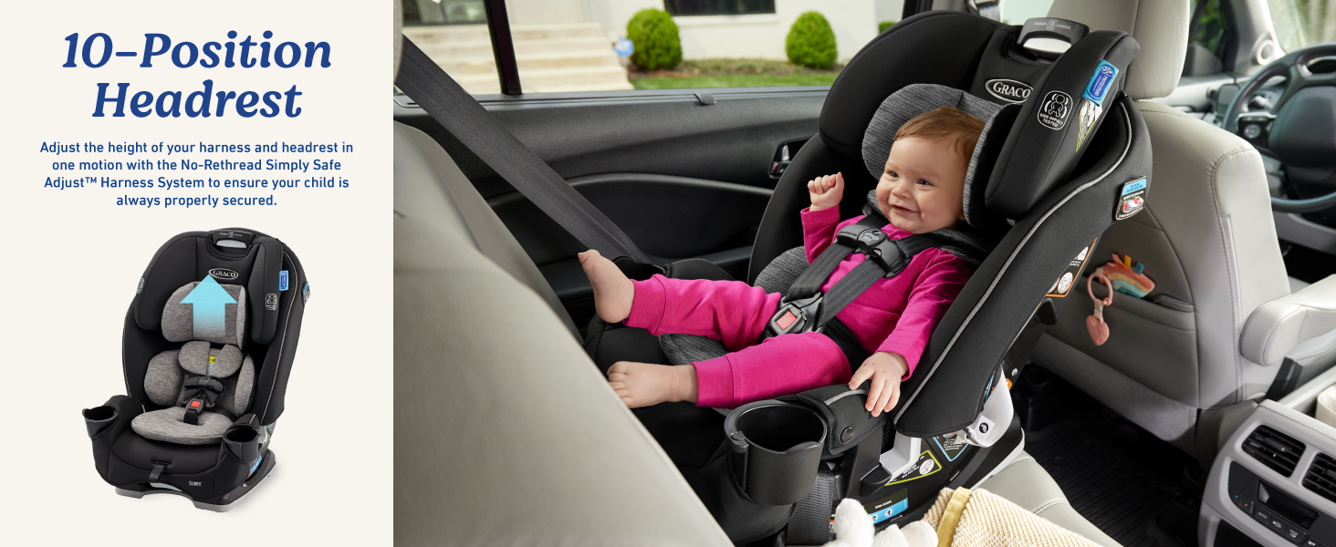 Graco SlimFit 3-in-1 Car Seat 10-position headrest easy adjust secure safe comfortable infant