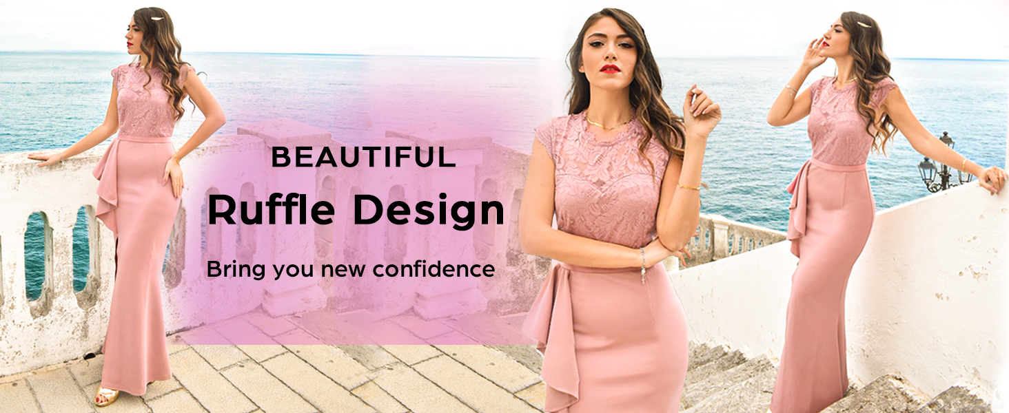 Elegant Floral Lace Bodycon Maxi Dress