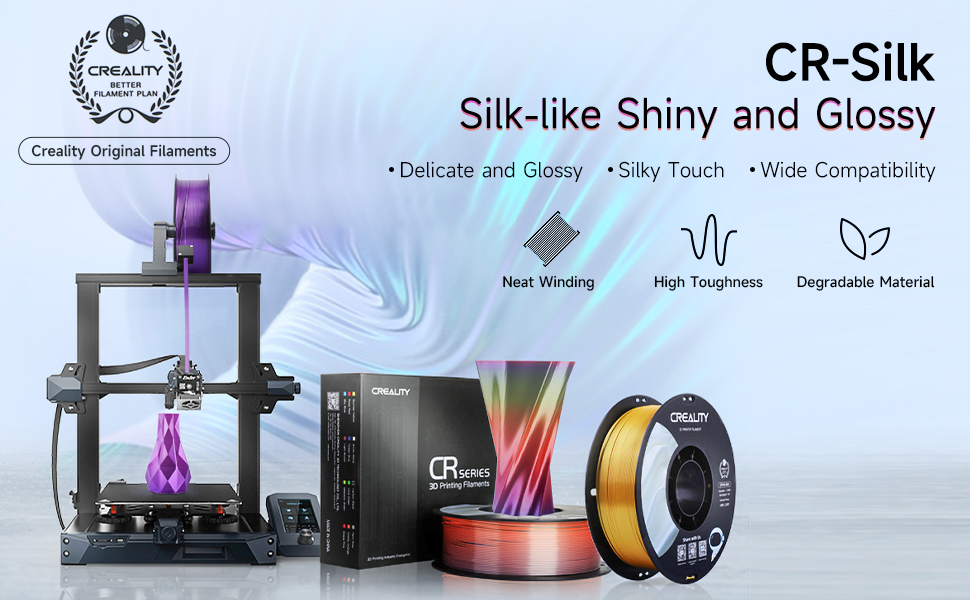 Creality Official Silk PLA Filament 1.75 mm, 3D Printer Filament PLA NoTangling, Strong Bonding