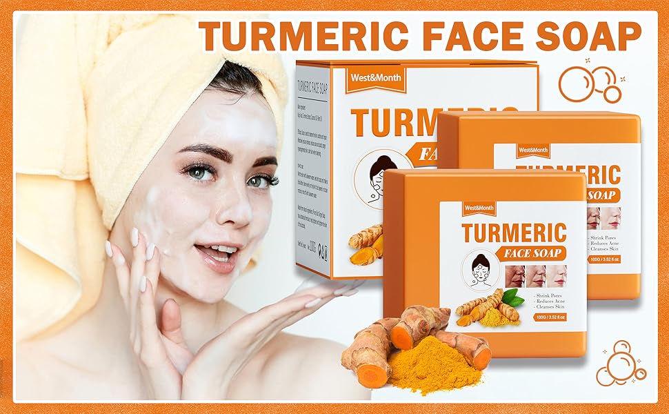 WENJLYJ 2PCS Turmeric Soap Bar for Face & Body,Turmeric