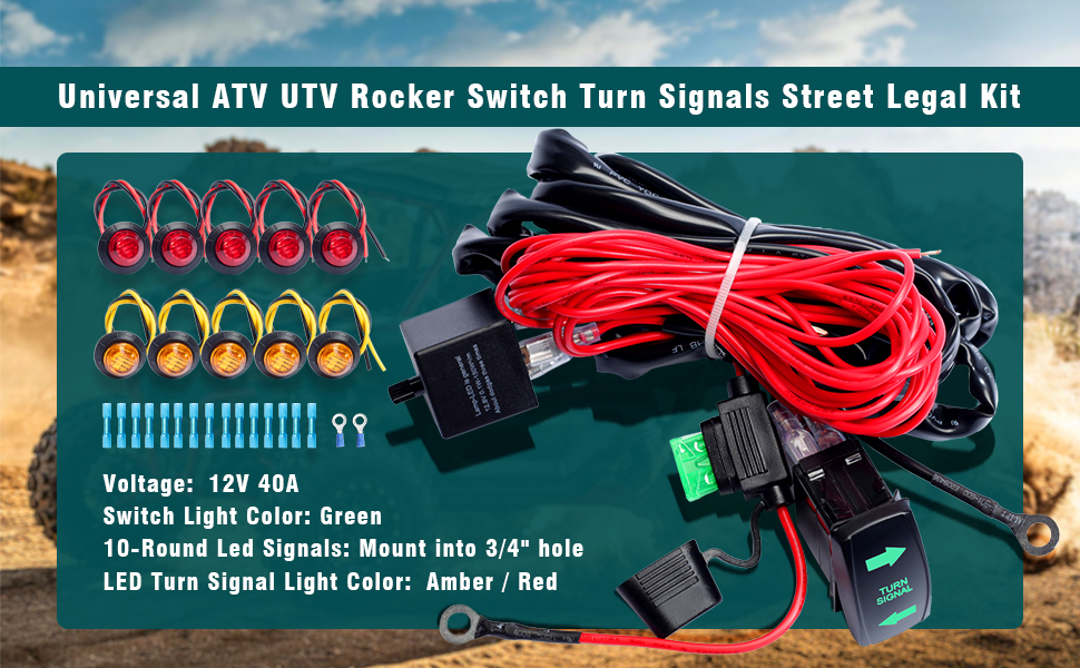 ATV UTV Turn Signal Kit with Turn Signal Rocker Switch