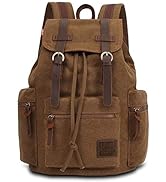 KAUKKO Vintage Casual Canvas and Leather Rucksack Backpack, 1Khaki