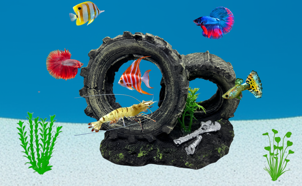 fish tank shipwreck tire ornaments hide caves