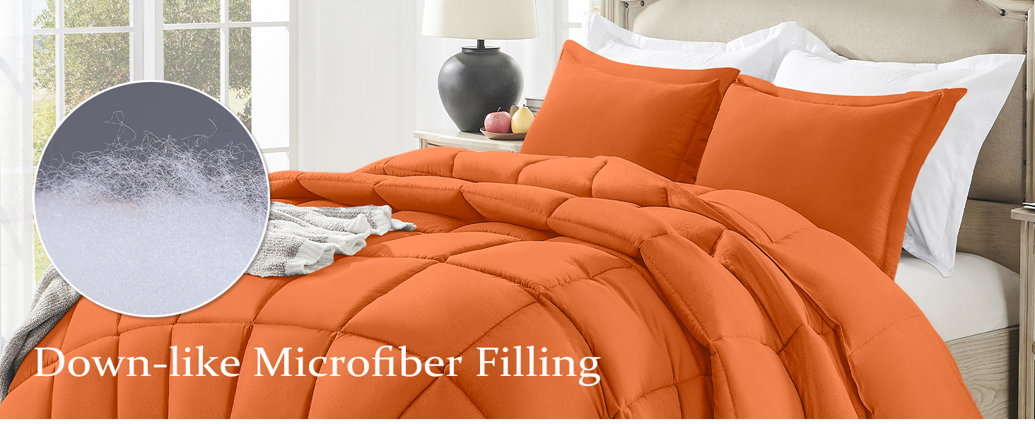 Wellsin Orange Comforter Set King Size 3 Pieces