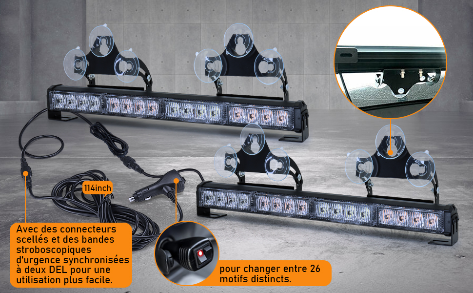 Lampe d'avertissement stroboscopique de voiture LAFGUR, 4 pièces 6 LED  12-24 V 18 W lumière d'avertissement de danger de voiture camion lumière  d'avertissement stroboscopique barre lumineuse 