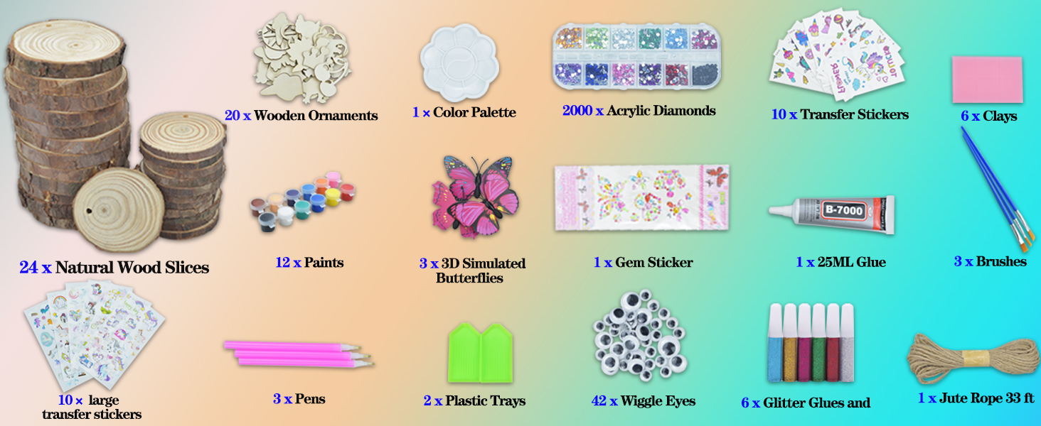 Quimoy 24 Pcs Wooden Painting KitArts and Crafts for Kids