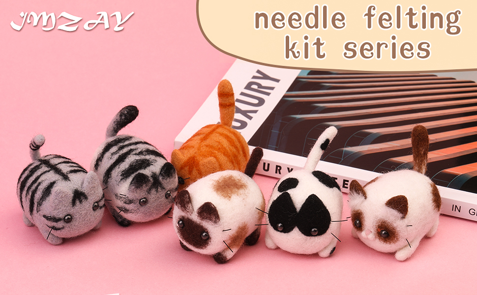 IMZAY Needle Felting Kit for Making 6 Cat Wool Felting Tools Set with