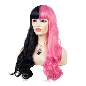 long wavy curly pink black wigs