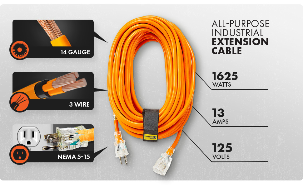 Defender Cable 14/3 Gauge, 25 ft SJTW Contractor Grade